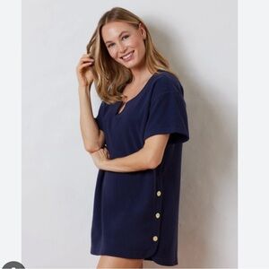 Dudley Stephens CRESCENT BEACH COVER-UP IN TERRY FLEECE NAVY BLUE NWT SIZE XL